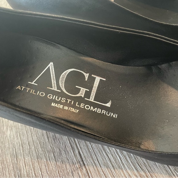 AGL Black Leather Silver Accent Pointed Toe Block Heels - Picture 10 of 11